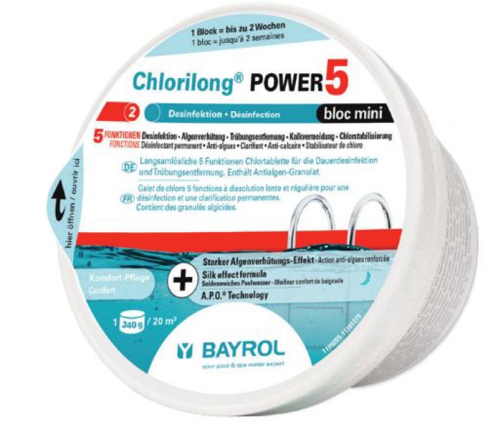 BAYROL Chlorilong POWER 5 bloc mini - 5-Funktionen-Maxi-Chlortablette, 340 g , 76006